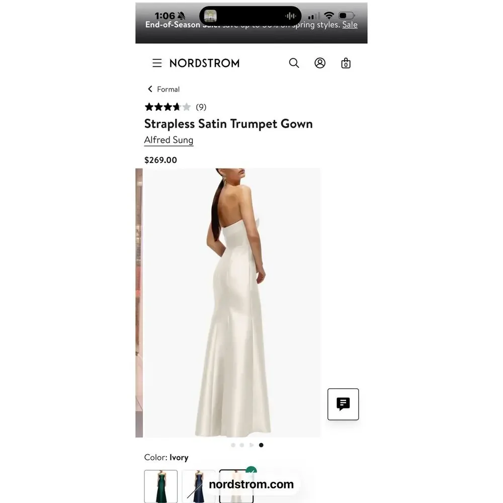 Alfred Sung Women's Strapless Satin Trumpet Gown Dress Lined Ivory Size 8 NWOT - Picture 11 of 12